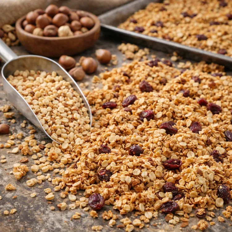 Hazelnut pieces for granola manufacturers illustration